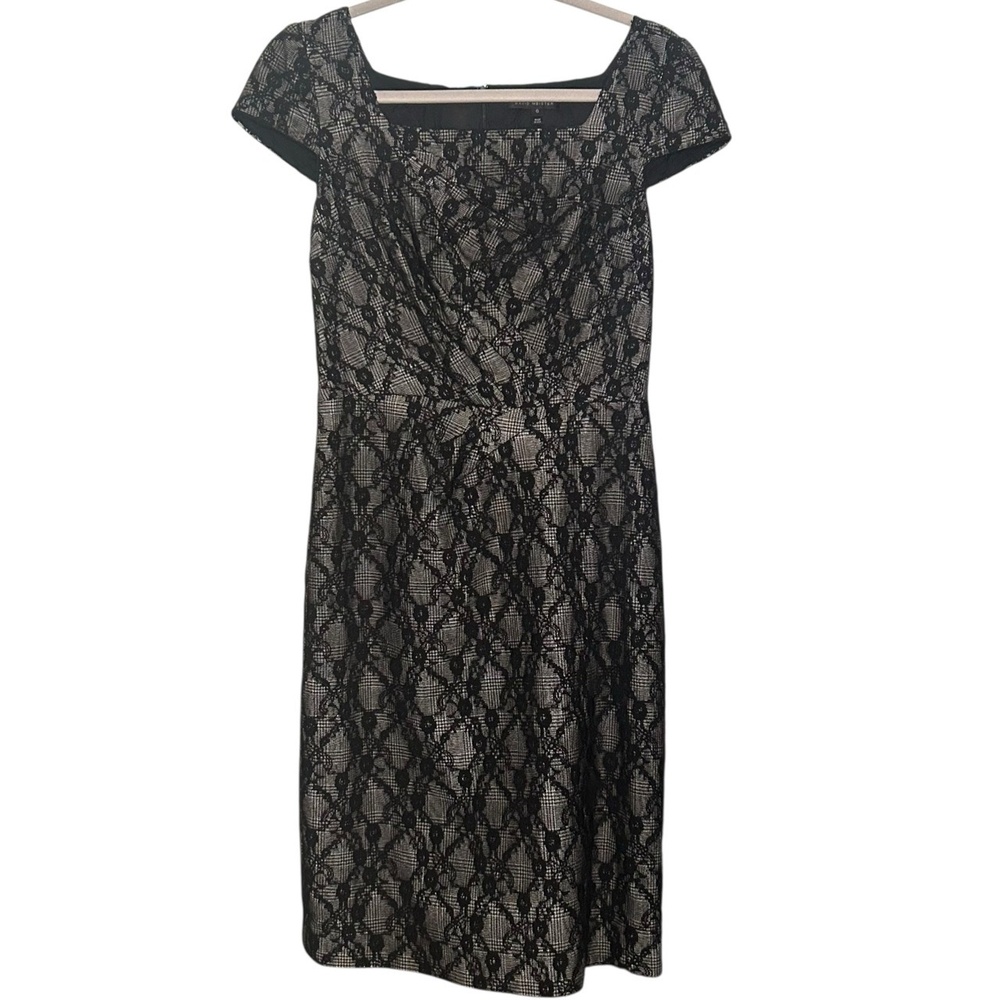 David Meister Plaid with Black Lace Overlay Dress Size 6